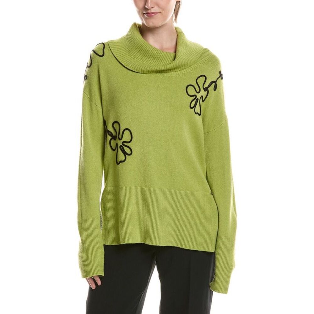 Picadilly Womens  Floral Embroidered Sweater, Green
